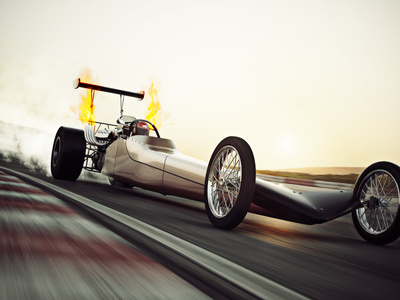 Dragster racing down the track with burnout. 3d rendering with room for text or copy space être un blogueur productif