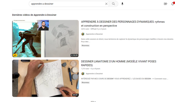 exemple avec une video apprendre à dessiner